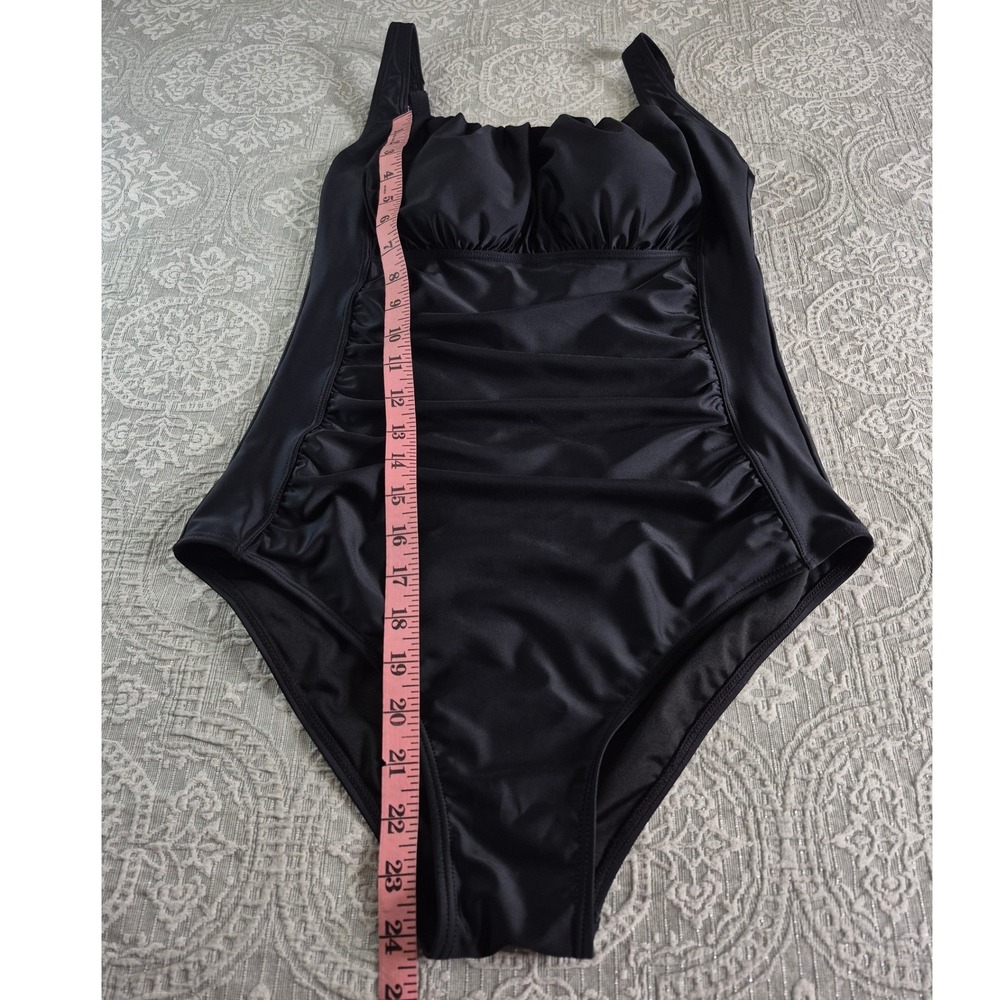 Aqua Eve Womens‎ One Piece Swimsuit Black Ruched Tummy Control Size L - Picture 3 of 9